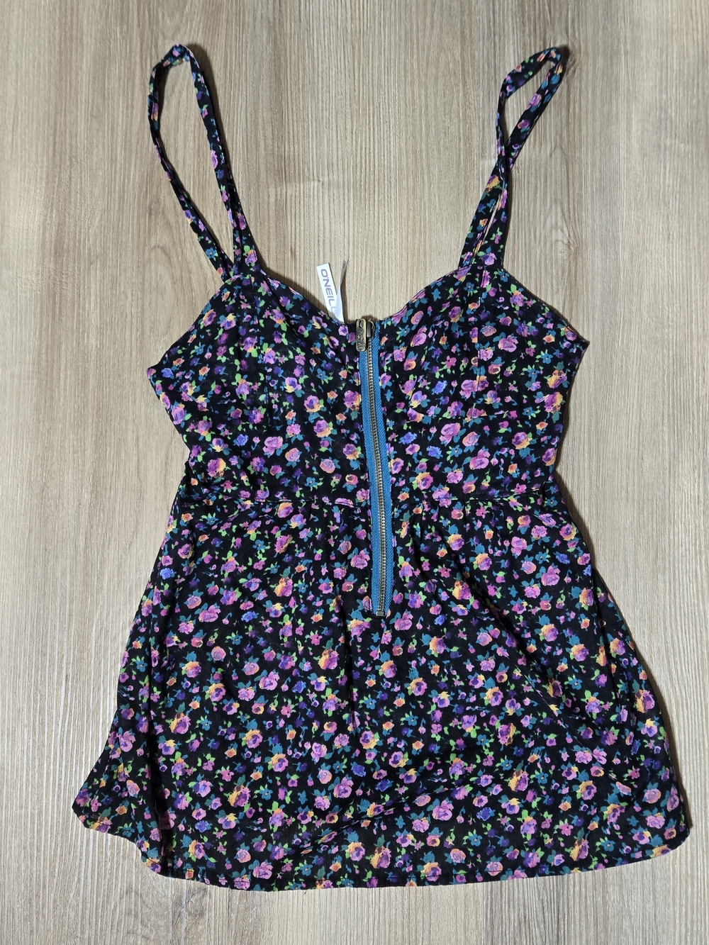 O'Neill Black Floral Zip-Front Crop Top
